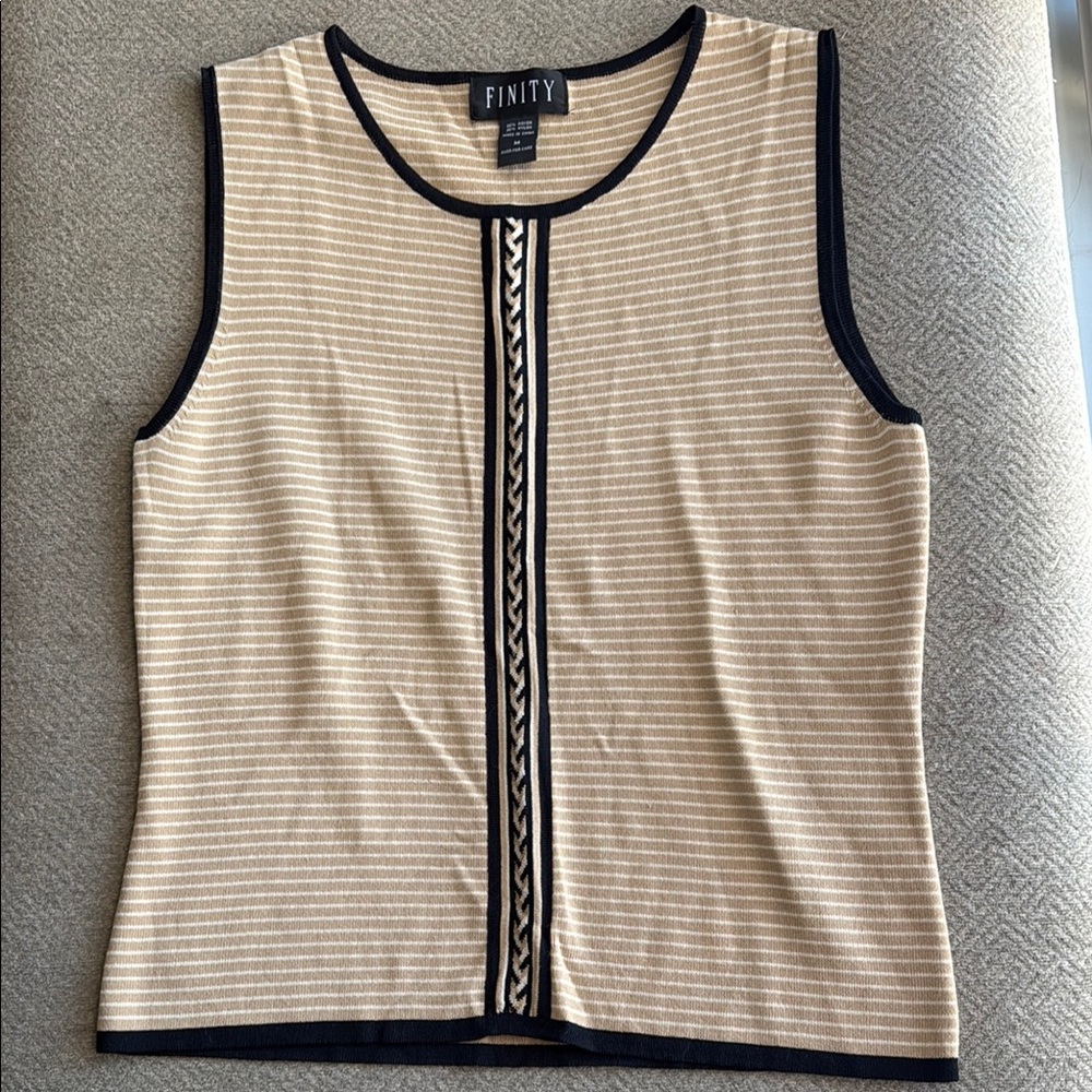 Finity Cream and Black Ribbed Fitted Tank Top